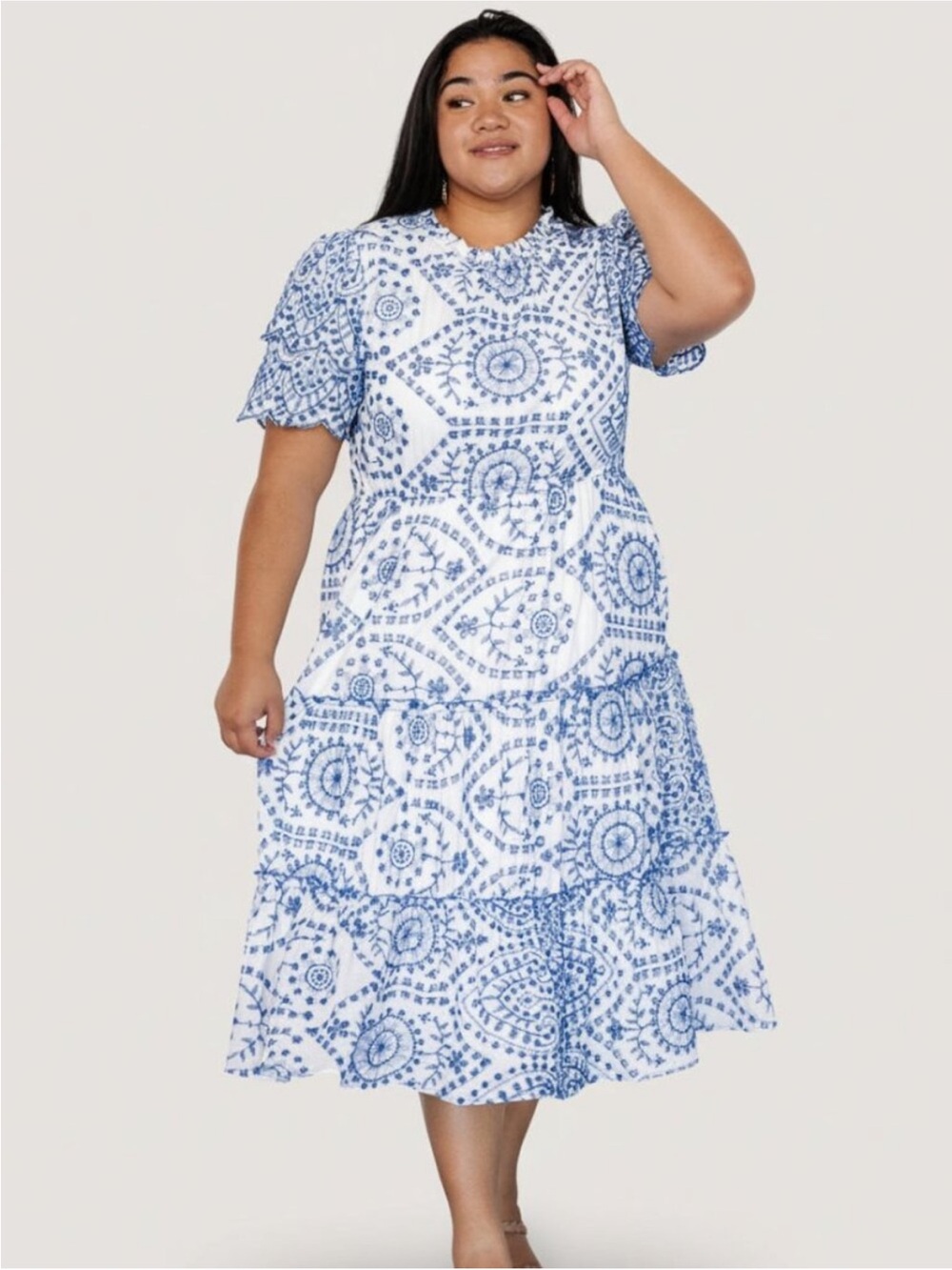 Baltic Born Mirabel Eyelet Midi Dress White Blue Size 3XL